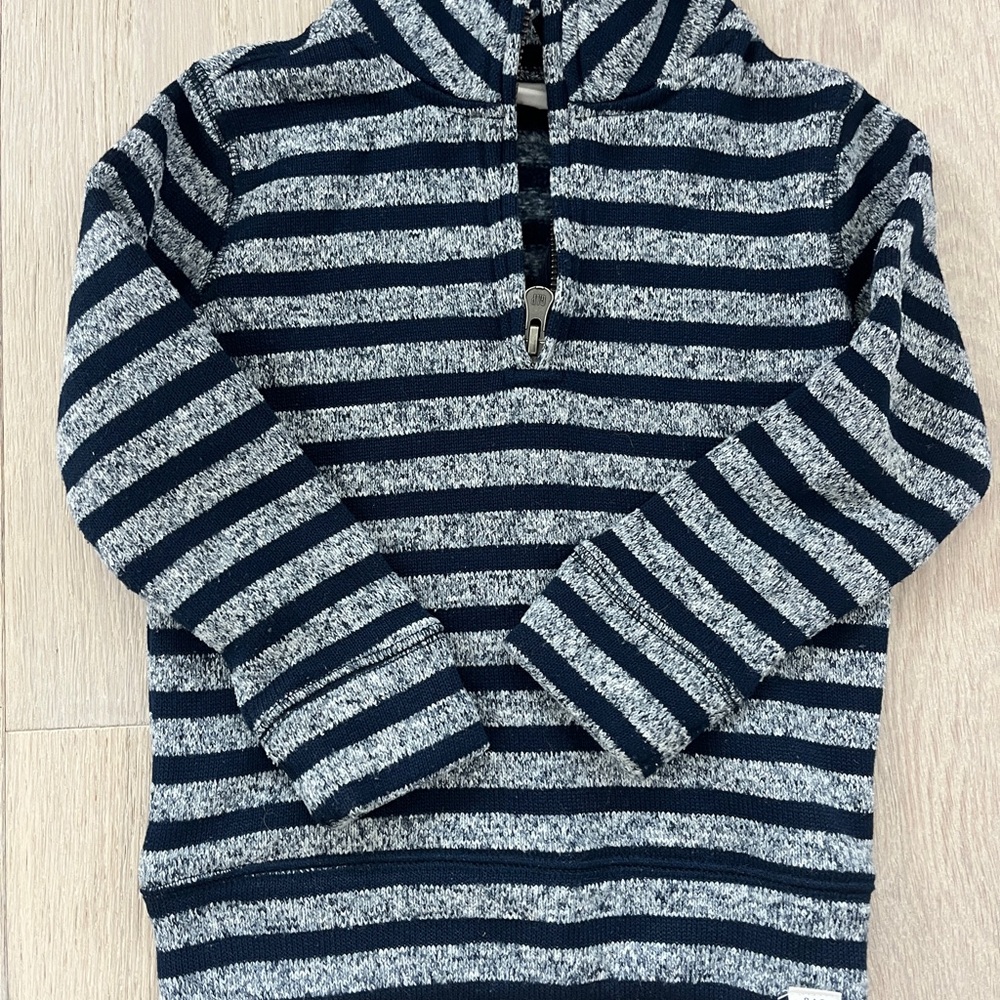 🍀2/$10 Striped Hooded Pull-Over Sweater - Navy & Gray Blue - toddler 3T